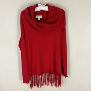 Michael Michael Kors Oversized  Red Sweater with Fringe Size Small